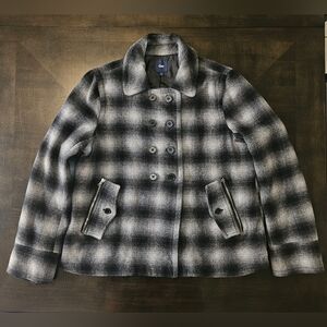 Gap Plaid Wool Blend Peacoat Double Breasted Size XL